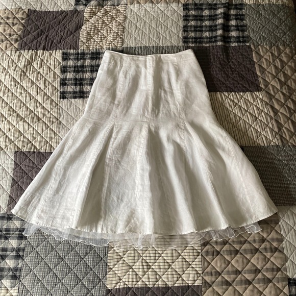 Melanie Lyne Linen Midi Skirt Womens Large White Flared Tulle Trim A017-6189 ML - Picture 4 of 8